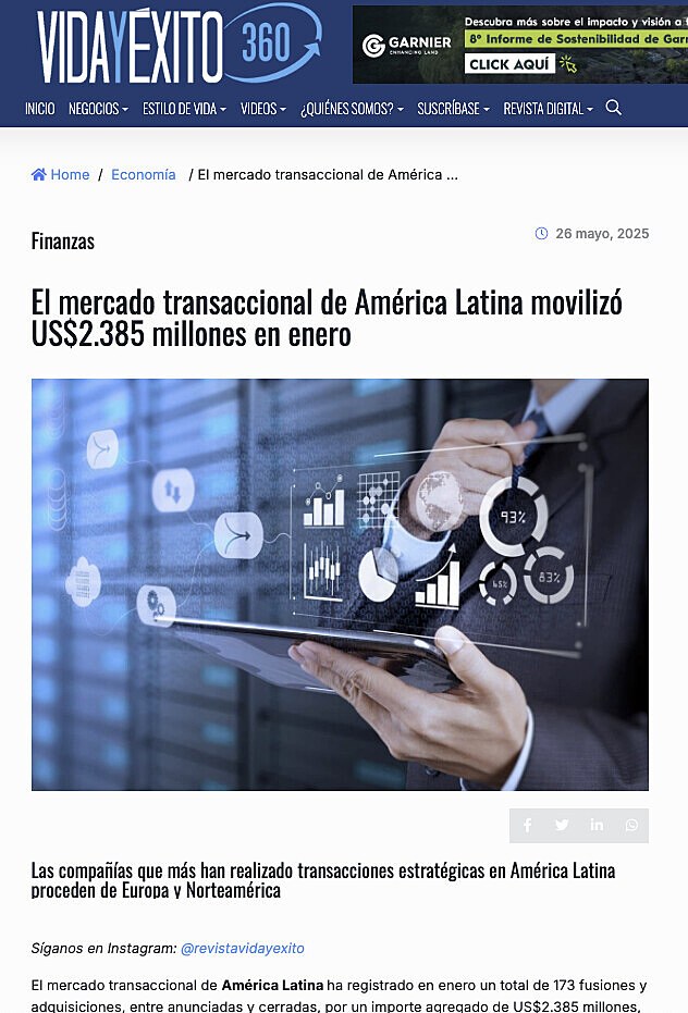 El mercado transaccional de Amrica Latina moviliz US$2.385 millones en enero